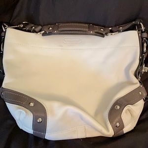 Used Coach white and grey leather bag